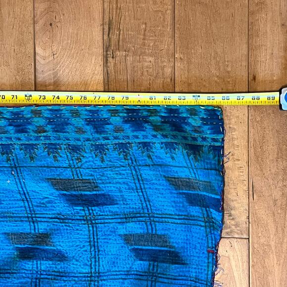 Melange Home Indian Kantha Quilt Throw 86x61 Blue Pink Reversible 100% Cotton - Picture 2 of 10